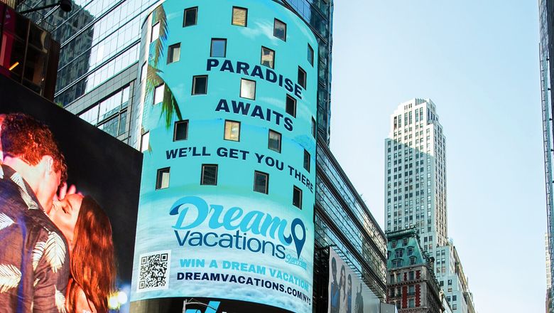 Dream Vacations' Times Square ad will run through Aug. 20.